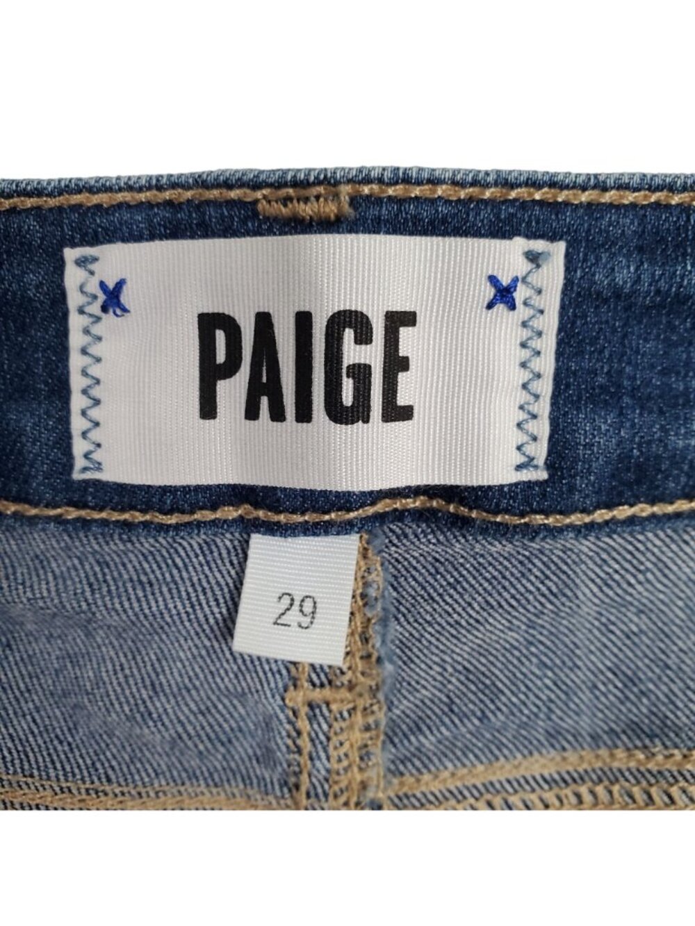 Paige Size 29 Jean Shorts Jimmie Jimmie Denim Stretch 3" Medium Wash Whiskers - Picture 9 of 11